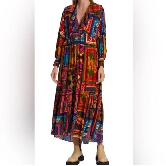 FARM RIO Patchwork Tapestry Ankle Dress Size X Small - Picture 2 of 10